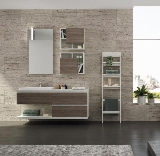 ARREDO BAGNO MOBILE FREEDOM F38 cm 140 ROVERE TERRA E ROVERE GESSATO ARTICO