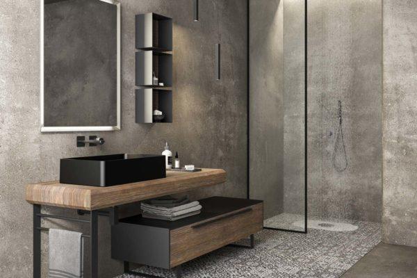 ARREDO BAGNO MOBILE LIFE 08 CASTAGNO VECCHIO cm 212 LEGNO MASSELLO