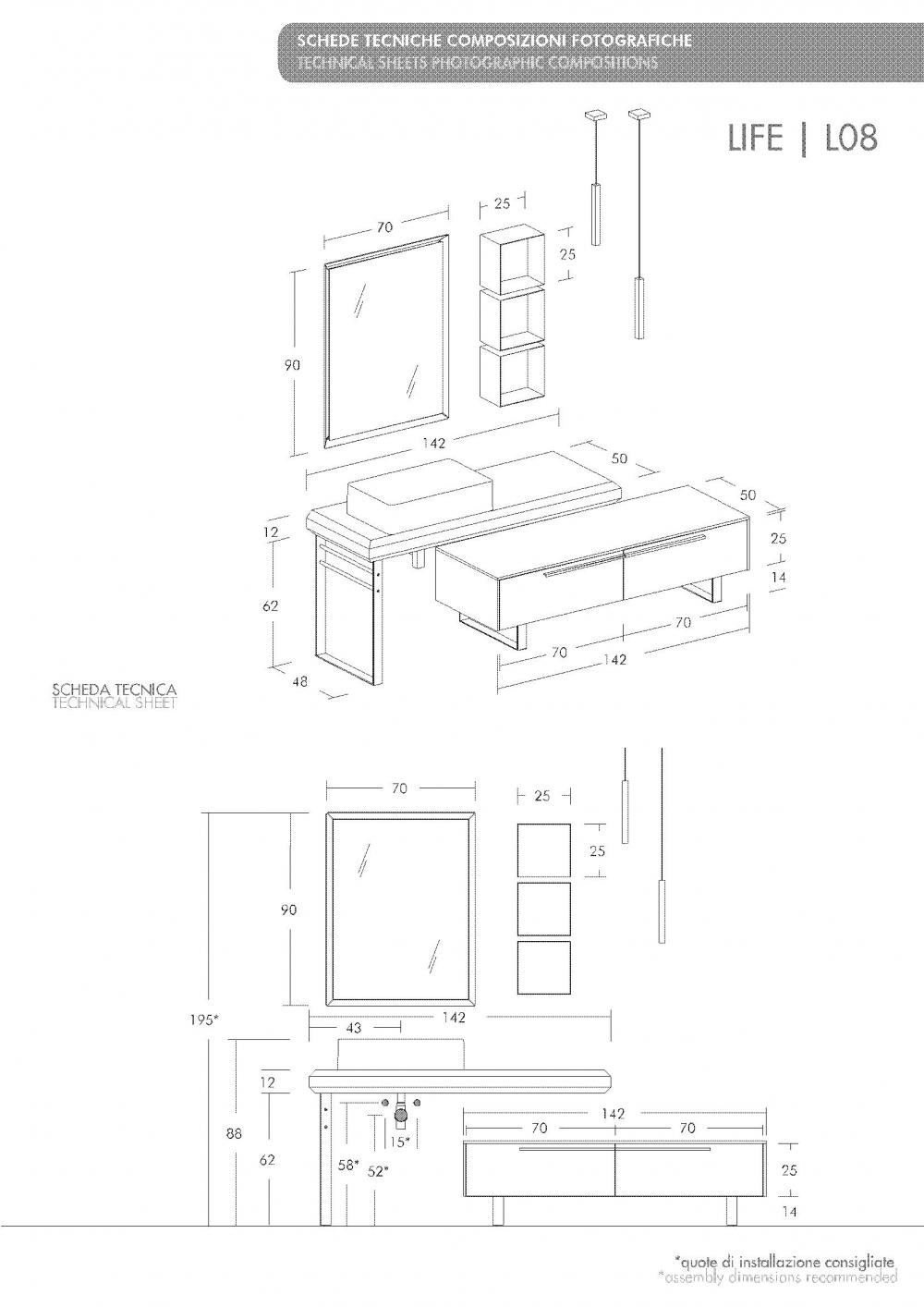 ARREDO BAGNO MOBILE LIFE 12 CASTAGNO NAT.LEVIGATO-LACCATO BIANCO 142  MASSELLO