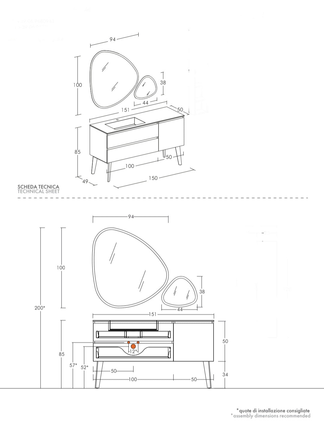 ARREDO BAGNO MOBILE FREEDOM FL03 cm 150 FINITURA NOCE VALIANT