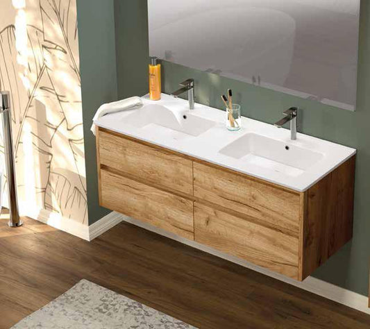 ARREDO BAGNO ECOSLIM 121 DUO DOPPIO LAVABO FINITURA LEGNO K003 LEGNO K005 K001 K009