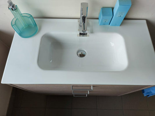 ARREDO BAGNO ECOSLIM 91 A TERRA 3 CASSETTONI FINITURA LEGNO K005