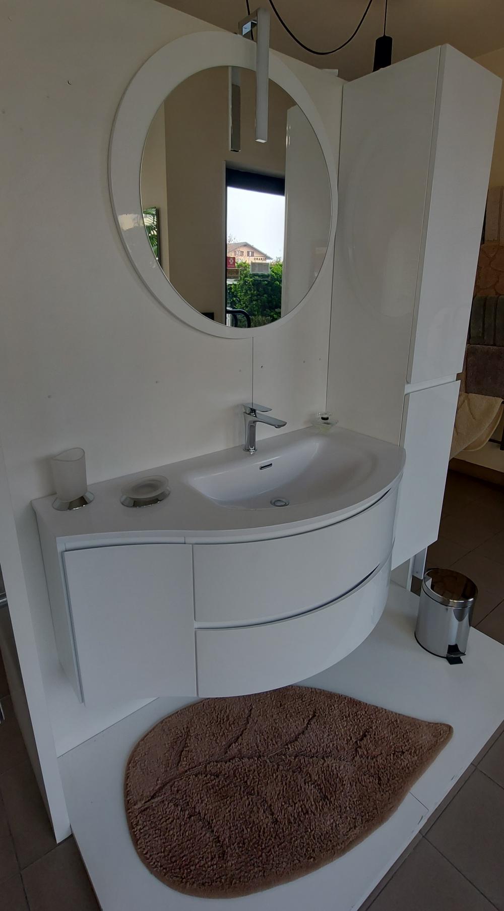 ARREDO BAGNO FREEDOM CURVO 145 CON COLONNA FINITURA BIANCO LUCIDO