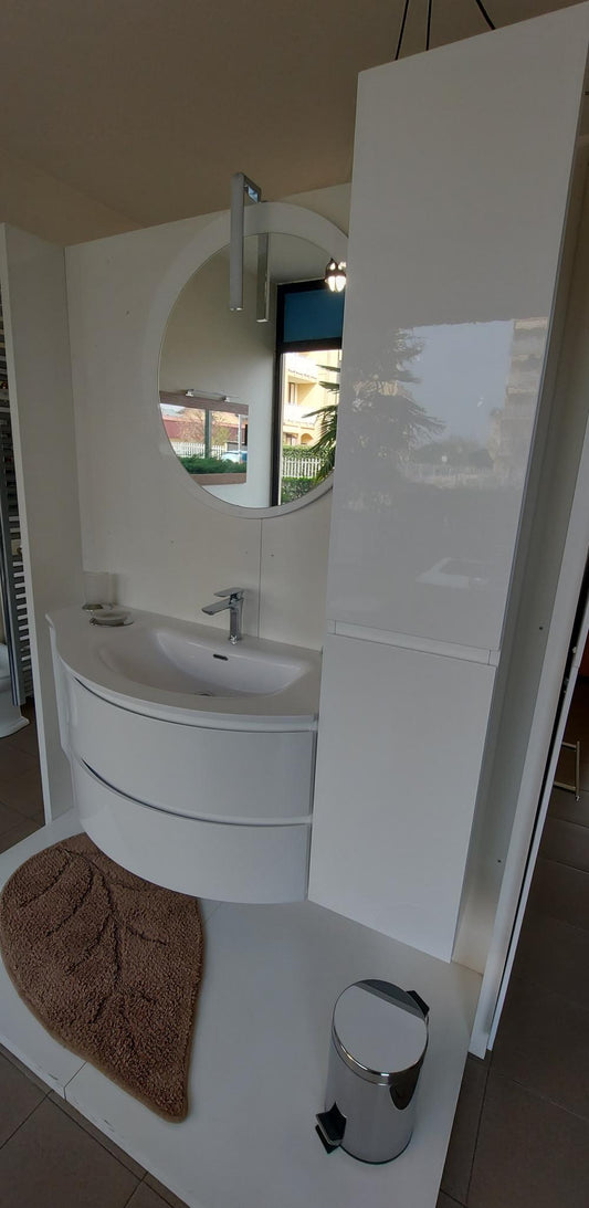 ARREDO BAGNO FREEDOM CURVO 145 CON COLONNA FINITURA BIANCO LUCIDO
