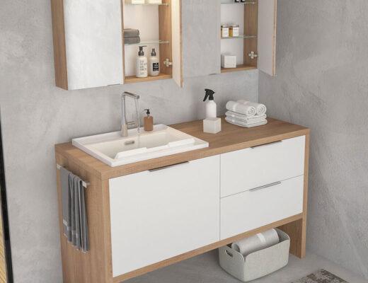 ARREDO BAGNO LAVANDERIA UL12 cm.140 ROVERE NODATO E GRIGIO LUCE OPACO