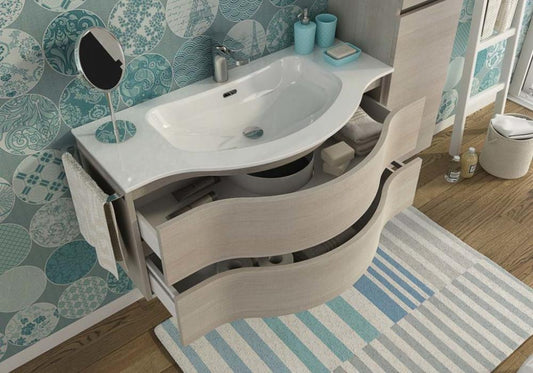 ARREDO BAGNO MOBILE BROADWAY B15 CON COLONNA cm 105+35 TRANCHE ROVERE CHIARO