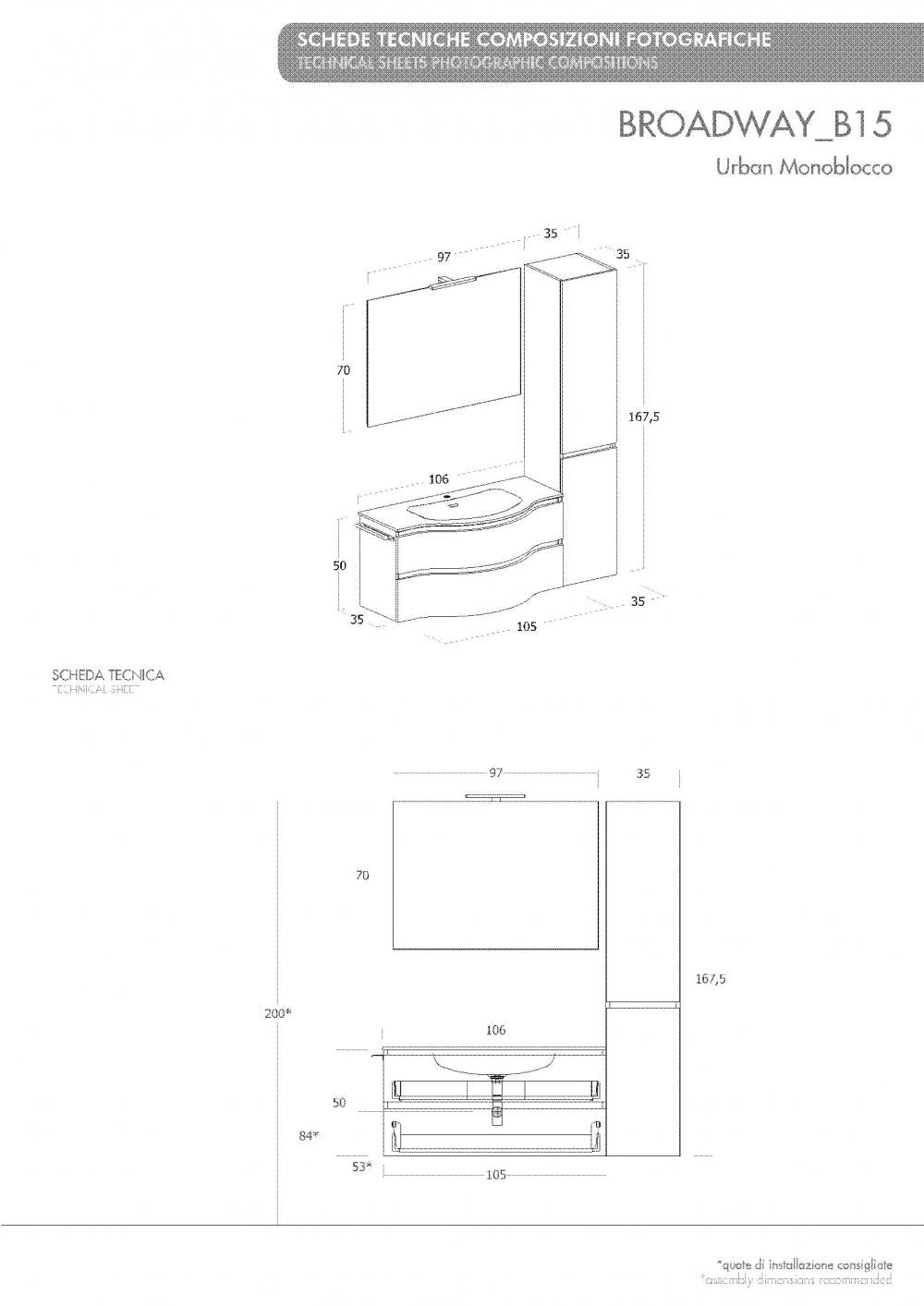 ARREDO BAGNO MOBILE BROADWAY B15 CON COLONNA cm 105+35 TRANCHE ROVERE CHIARO