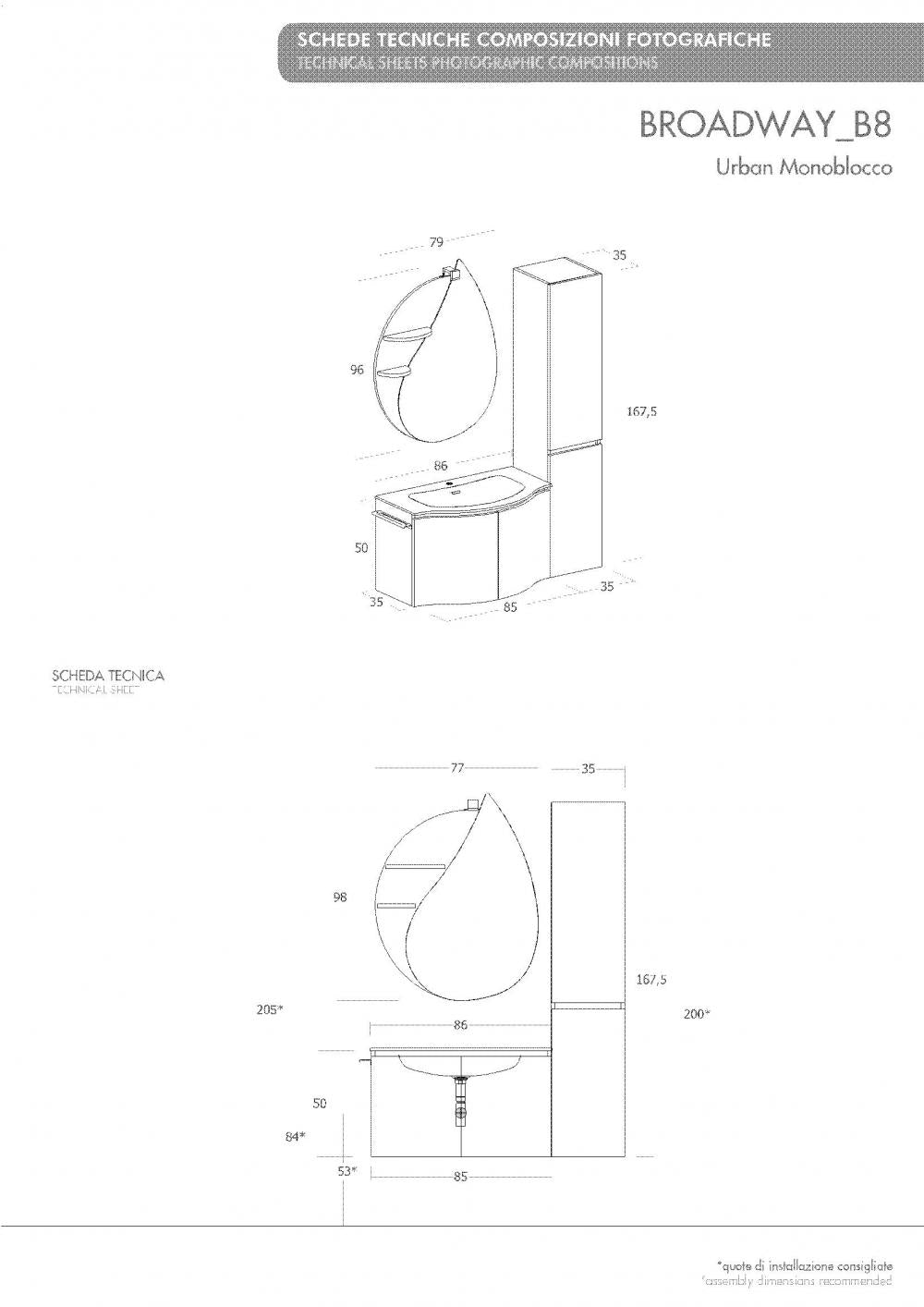 ARREDO BAGNO MOBILE BROADWAY B8 cm 85+35 COLONNA TRANCHE ROVERE SCURO E GLICINE