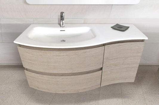 ARREDO BAGNO MOBILE CIRCLE 110 FINITURA TRANCHE' CONSOLLE INTEGRALE RESINA E SPECCHIO