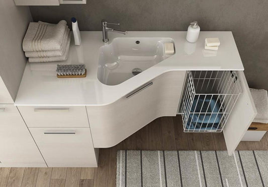 ARREDO BAGNO MOBILE CON PORTA LAVATRICE ASCIUGATRICE UL09 cm 206 TRANCHE ROVERE BIANCO