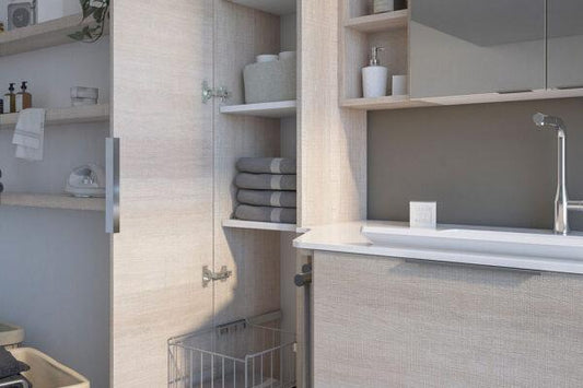 ARREDO BAGNO MOBILE CON PORTA LAVATRICE UL03 cm 199,5 TRANCHE ROVERE CHIARO