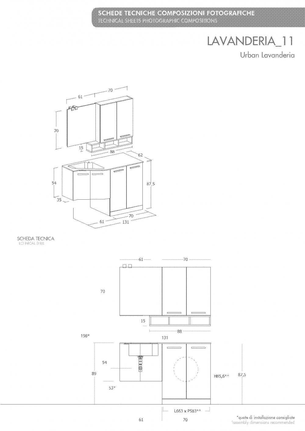 ARREDO BAGNO MOBILE CON PORTA LAVATRICE UL11 cm 131 TRANCHE ROVERE SCURO