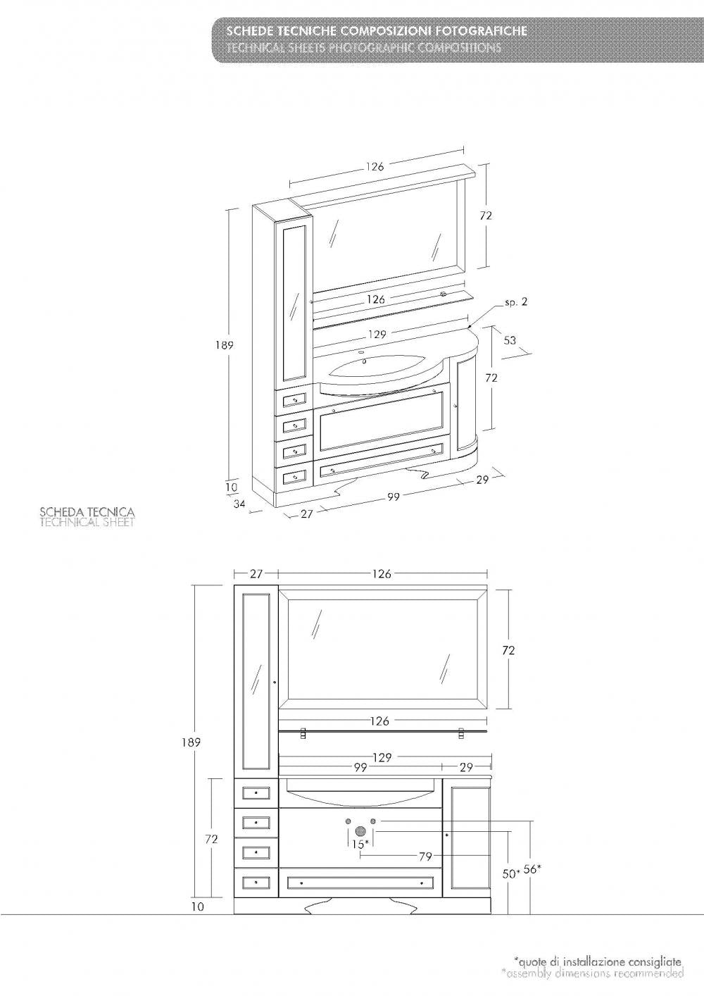 ARREDO BAGNO MOBILE COUNTRY CHIC R207 cm.153 FINITURA LEGNO A SCELTA