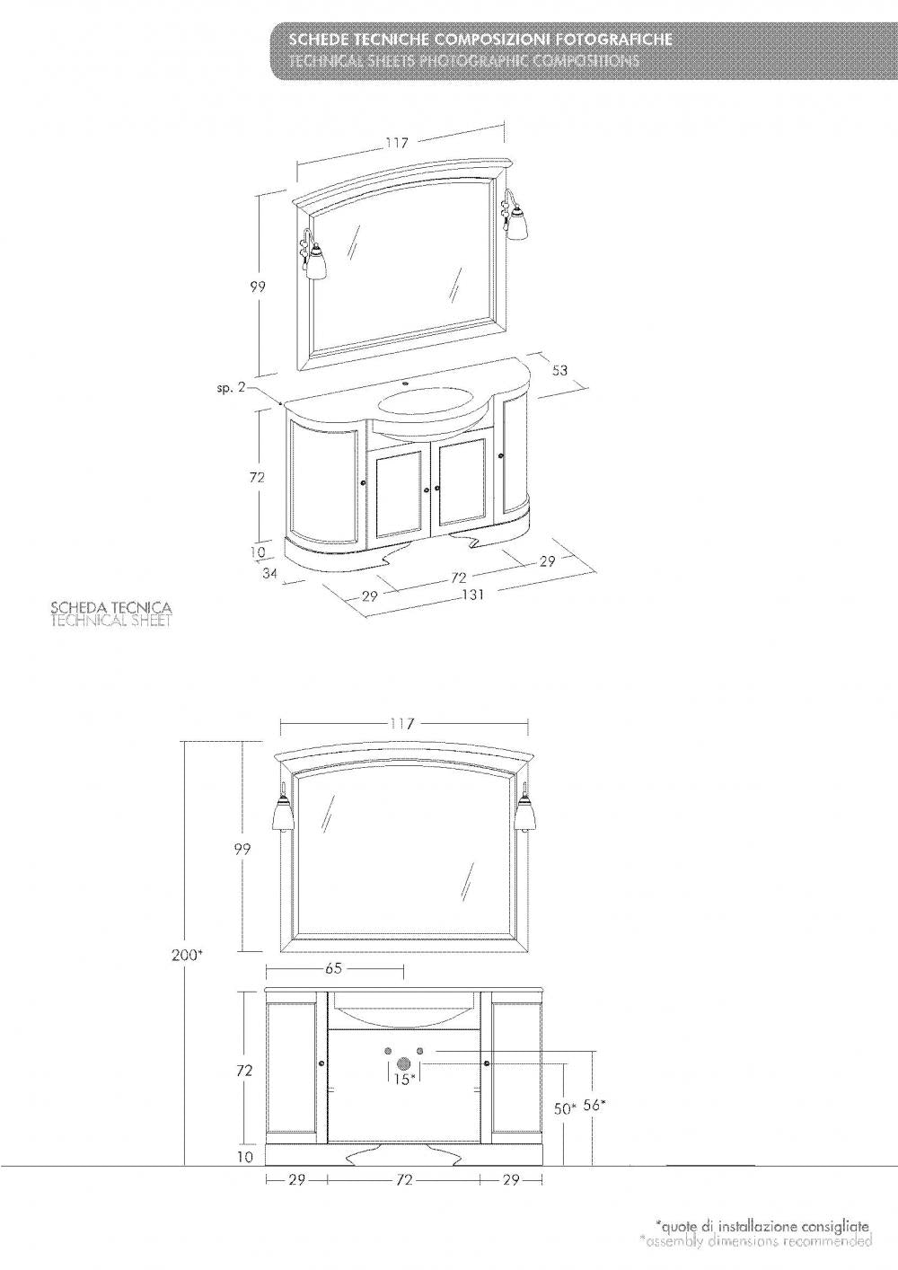 ARREDO BAGNO MOBILE COUNTRY CHIC R214 cm.131 FINITURA DECAPE A SCELTA