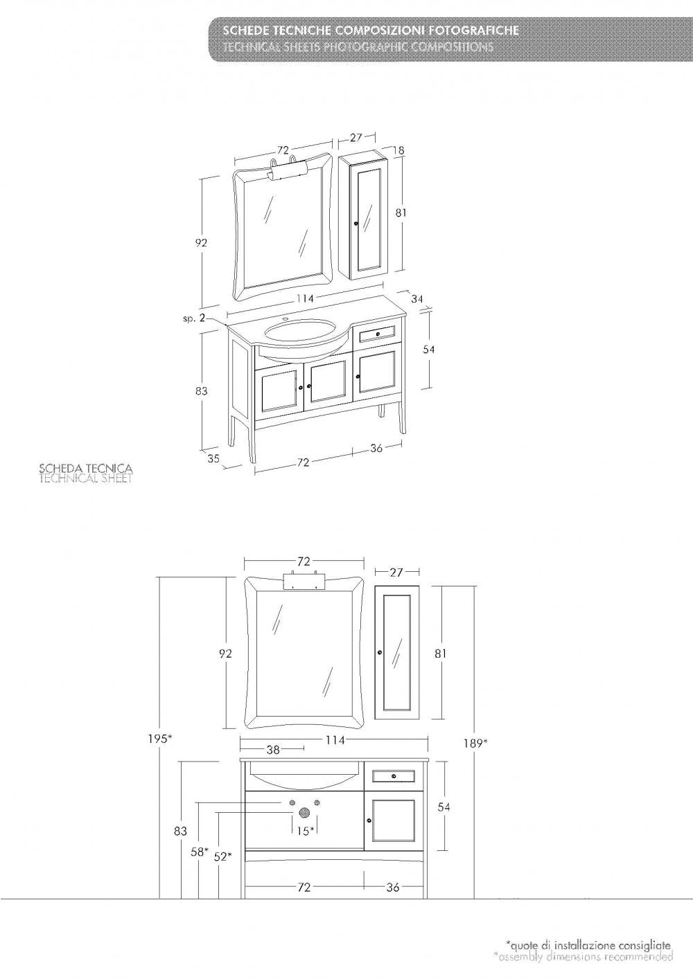 ARREDO BAGNO MOBILE COUNTRY CHIC R216 cm.114 FINITURA LEGNO A SCELTA