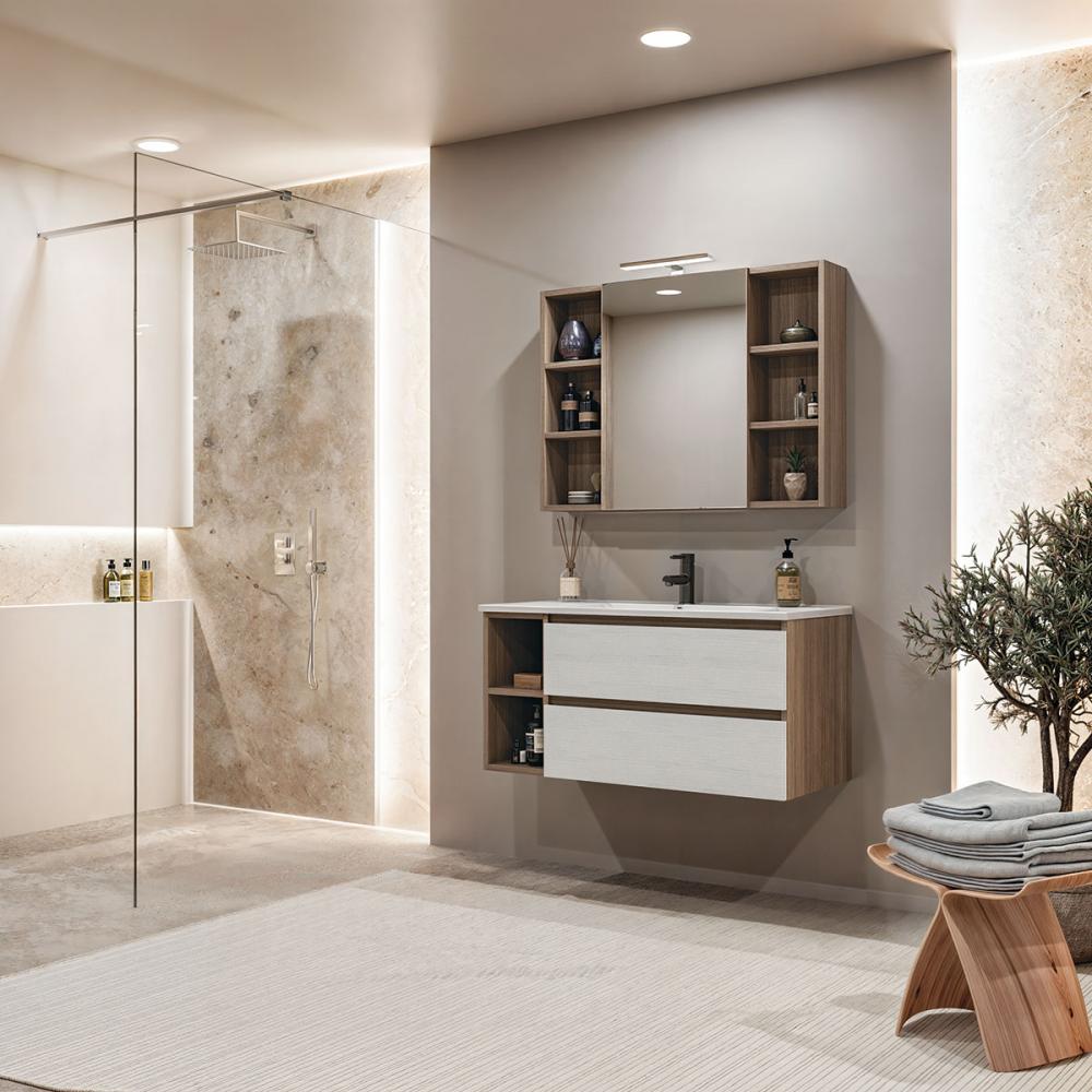 ARREDO BAGNO MOBILE CUBIK 03 cm 100 FINITURA OLMO TERRA -BIANCO LARIX