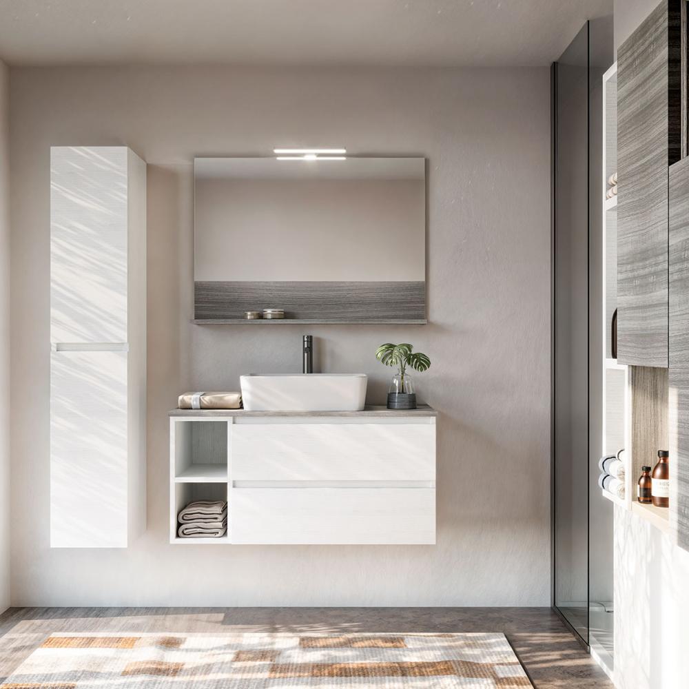 ARREDO BAGNO MOBILE CUBIK 06 cm 100 +30 COLONNA FINITURA EUCALIPTO GRIGIO -BIANCO LARIX