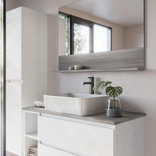 ARREDO BAGNO MOBILE CUBIK 06 cm 100 +30 COLONNA FINITURA EUCALIPTO GRIGIO -BIANCO LARIX