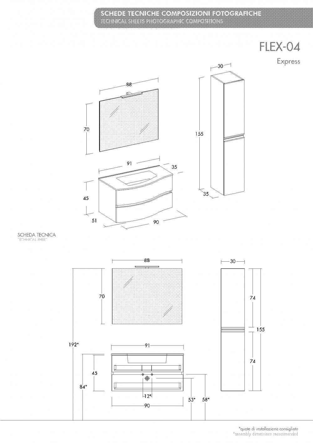 ARREDO BAGNO MOBILE FLEX 04 cm 90 SX +30 COLONNA FINITURA BIANCO LARIX