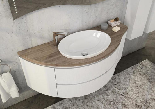 ARREDO BAGNO MOBILE FREEDOM CURVO FC09 cm 135 ROVERE TERRA BIANCO LACCATO LUCIDO
