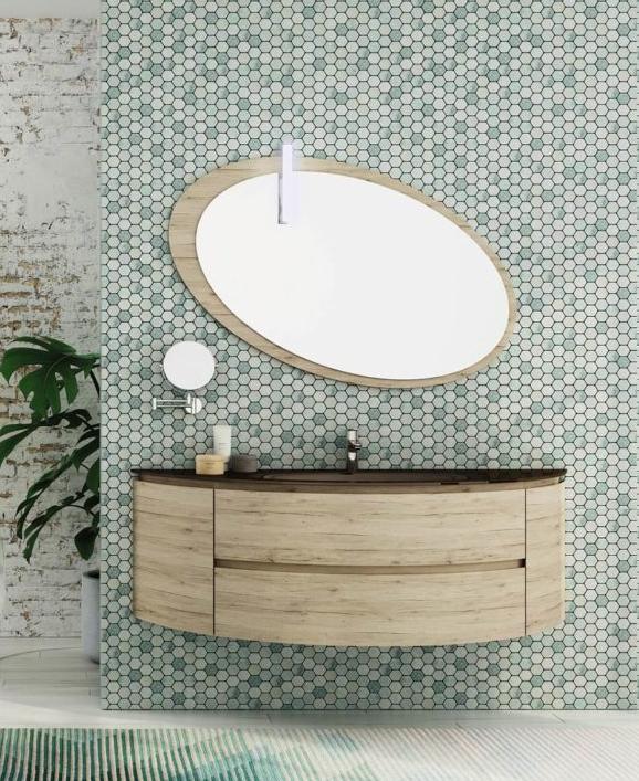 ARREDO BAGNO MOBILE FREEDOM FC07 cm 150 TOP VETRO MARRONE - ROVERE SABBIA