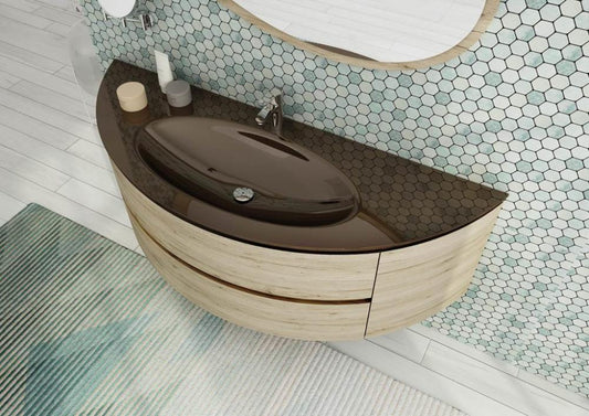 ARREDO BAGNO MOBILE FREEDOM FC07 cm 150 TOP VETRO MARRONE - ROVERE SABBIA