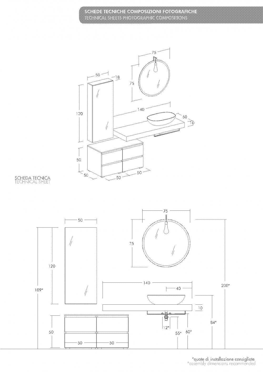 ARREDO BAGNO MOBILE FREEDOM FL 17 cm 190 TOP MASSELLO ABETE E LACCATO CANAPA OPACO