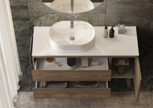 ARREDO BAGNO MOBILE FREEDOM FL01 cm 135 FINITURA NOCE VALIANT LAVABO APPOGGIO