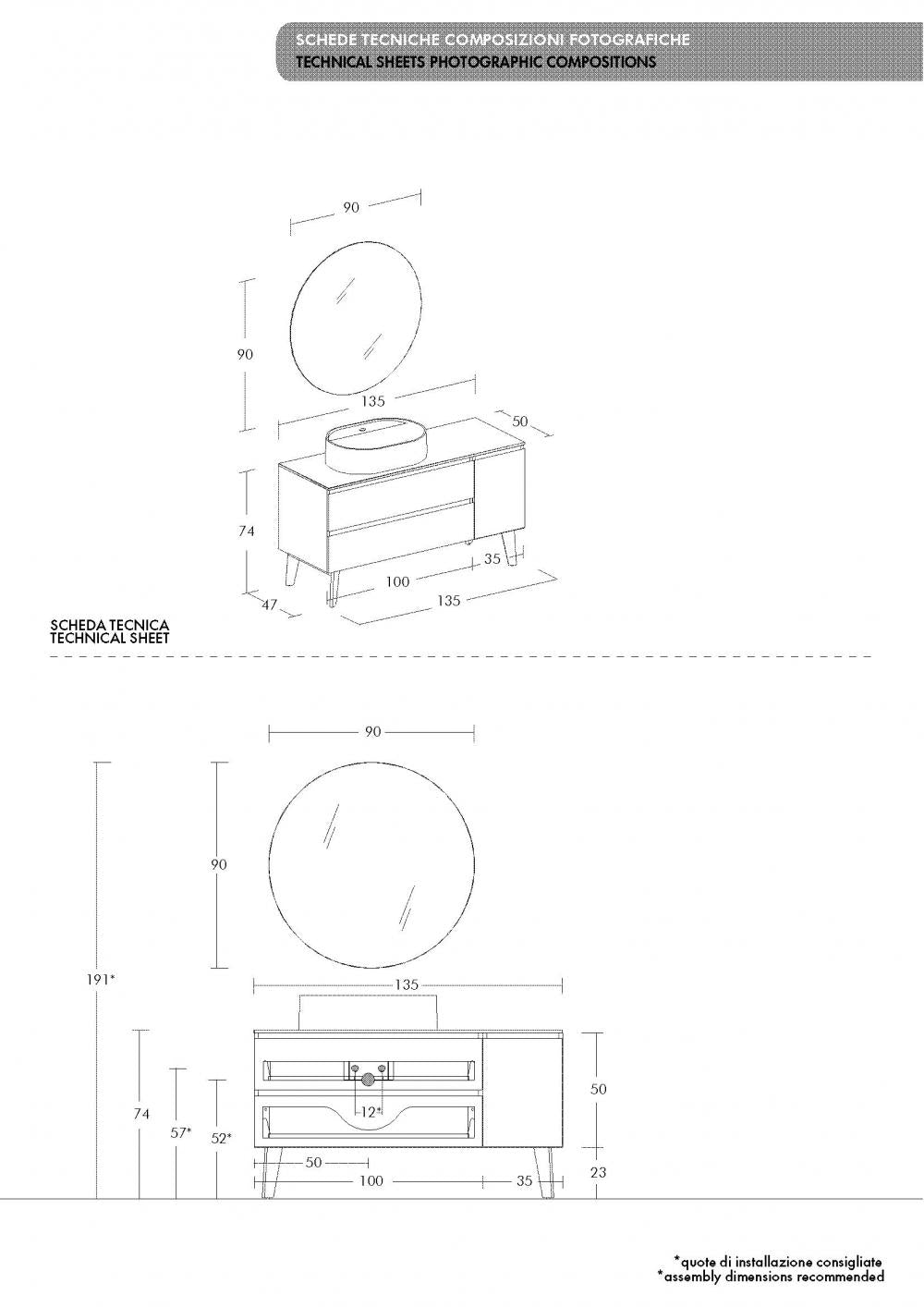 ARREDO BAGNO MOBILE FREEDOM FL01 cm 135 FINITURA NOCE VALIANT LAVABO APPOGGIO