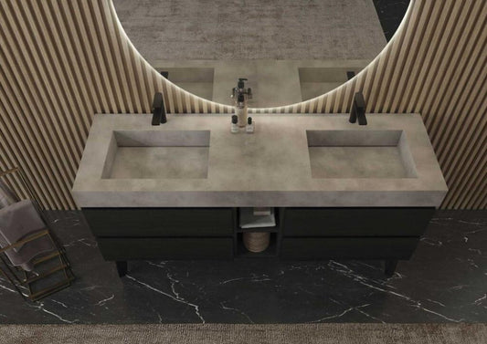 ARREDO BAGNO MOBILE FREEDOM FL05 cm 165 FINITURA MABATHU ANTRACITE TOP HPL CEMENTO DOPPIA VASCA INTEGRATA