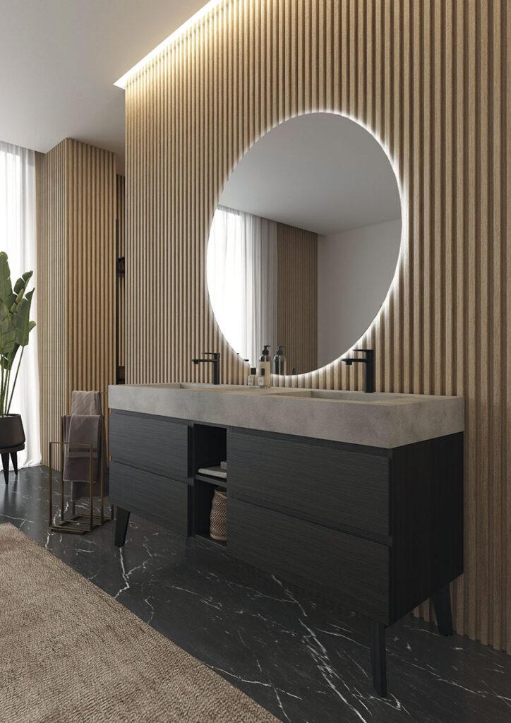 ARREDO BAGNO MOBILE FREEDOM FL05 cm 165 FINITURA MABATHU ANTRACITE TOP HPL CEMENTO DOPPIA VASCA INTEGRATA