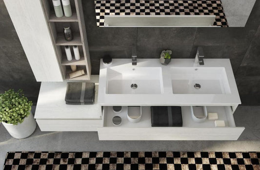 ARREDO BAGNO MOBILE FREEDOM FL26 ROVERE GESSATO cm 175 DOPPIO LAVABO OCRITECH