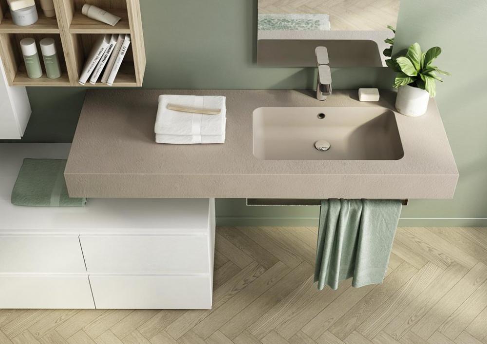 ARREDO BAGNO MOBILE FREEDOM FL29 cm 140+50 ROVERE SABBIA BIANCO LACCATO LUCIDO