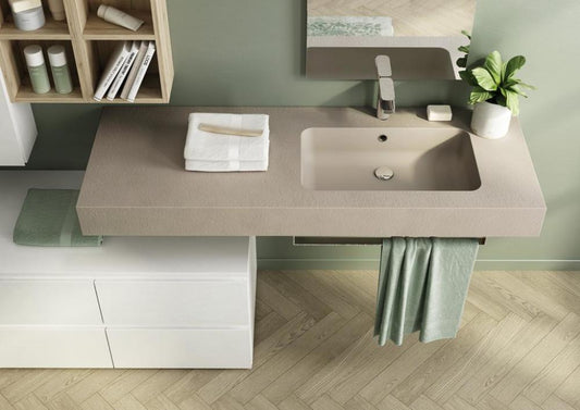 ARREDO BAGNO MOBILE FREEDOM FL29 cm 140+50 ROVERE SABBIA BIANCO LACCATO LUCIDO