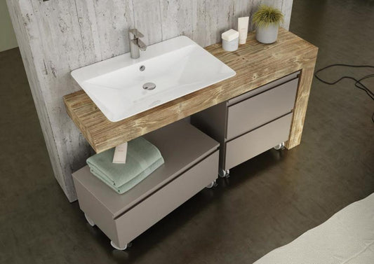 ARREDO BAGNO MOBILE FREEDOM FL31 cm 135 TOP MASSELLO ABETE E LACCATO CANAPA OPACO