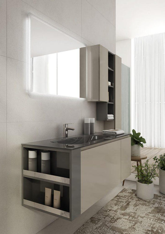 ARREDO BAGNO MOBILE FREEDOM FL32 cm 132+50 FINITURA LACCATO OPACO CANAPA E GRIGIO FUMO