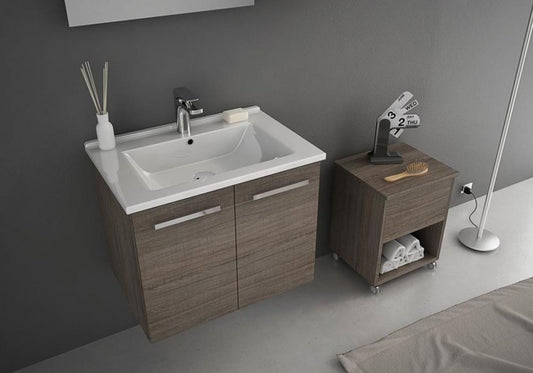 ARREDO BAGNO MOBILE HARLEM H1 cm 65+40 SGABELLO CONTENTORE TRANCHE ROVERE SCURO