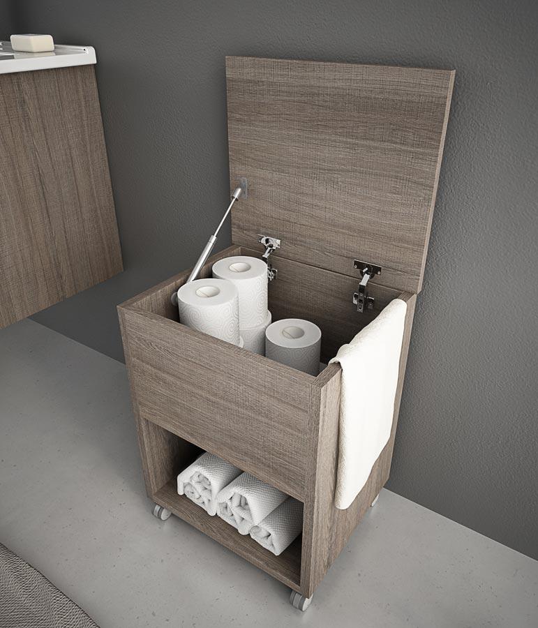 ARREDO BAGNO MOBILE HARLEM H1 cm 65+40 SGABELLO CONTENTORE TRANCHE ROVERE SCURO