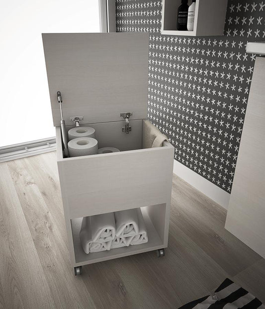 ARREDO BAGNO MOBILE HARLEM H13 cm 85+40 SGABELLO CONTENTORE TRANCHE ROVERE BIANCO
