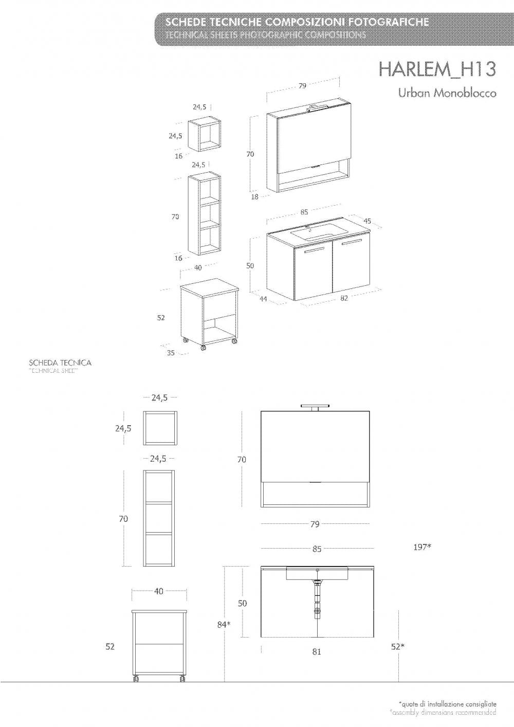 ARREDO BAGNO MOBILE HARLEM H13 cm 85+40 SGABELLO CONTENTORE TRANCHE ROVERE BIANCO