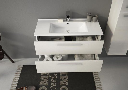 ARREDO BAGNO MOBILE HARLEM H20 CON COLONNA cm 100+32 TRANCHE ROVERE BIANCO