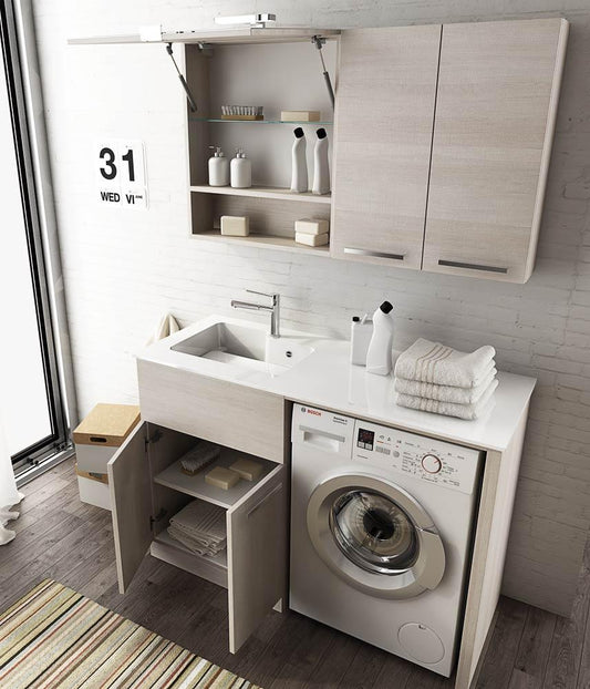 ARREDO BAGNO MOBILE LAVANDERIA CON PORTA LAVATRICE UL08 CM.127 TRANCHE' ROVERE CHIARO