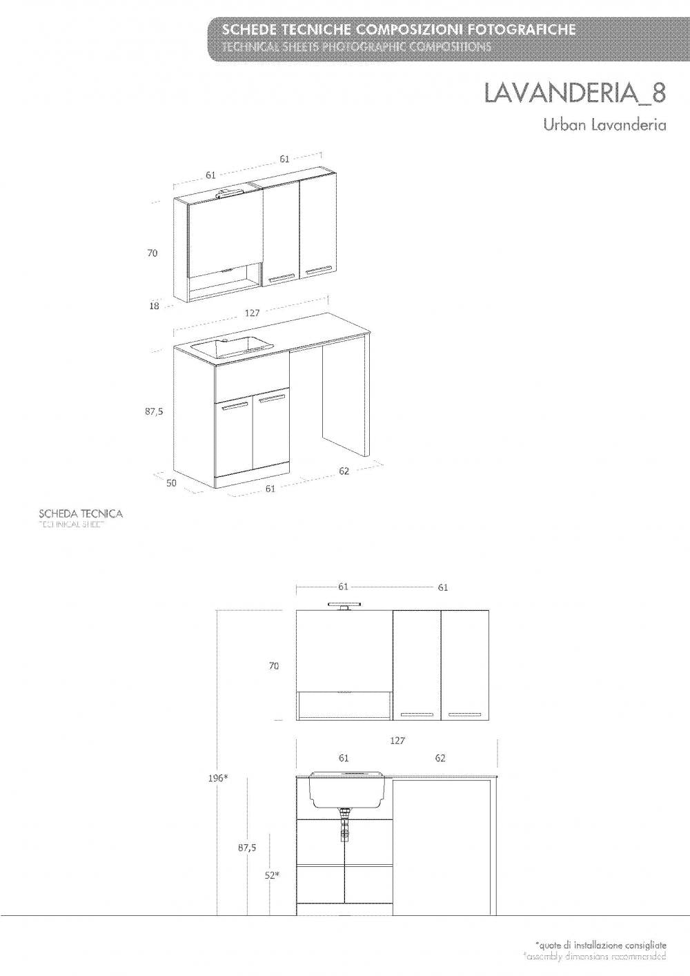ARREDO BAGNO MOBILE LAVANDERIA CON PORTA LAVATRICE UL08 CM.127 TRANCHE' ROVERE CHIARO