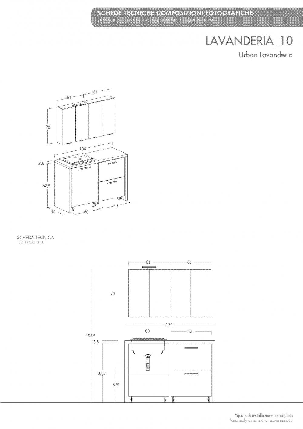 ARREDO BAGNO MOBILE LAVANDERIA CON PORTALAVATRICE UL10 cm.134 TRANCHE' ROVERE BIANCO - ROVERE SCURO