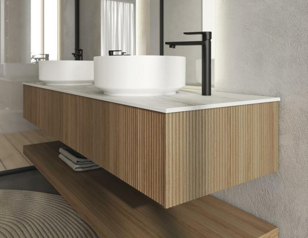 ARREDO BAGNO MOBILE RI-TRATTO RT13 cm 173 FINITURA ROVERE BISCOTTO CANNETTATO DOPPIO LAVABO APPOGGIO