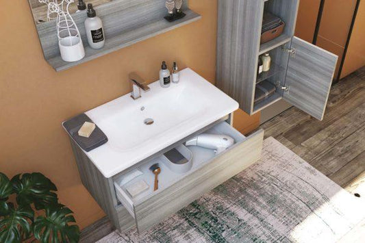 ARREDO BAGNO MOBILE SOFT 09 cm.80 +30 COLONNA FINITURA EUCALIPTO GRIGIO
