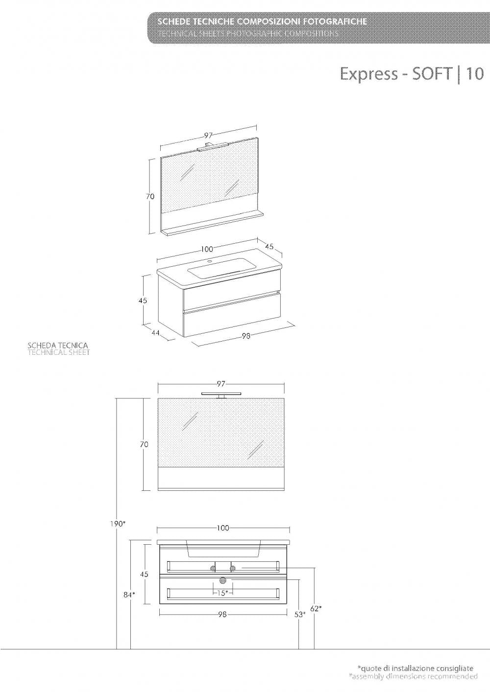 ARREDO BAGNO MOBILE SOFT 10 cm.100 FINITURA EUCALIPTO GRIGIO