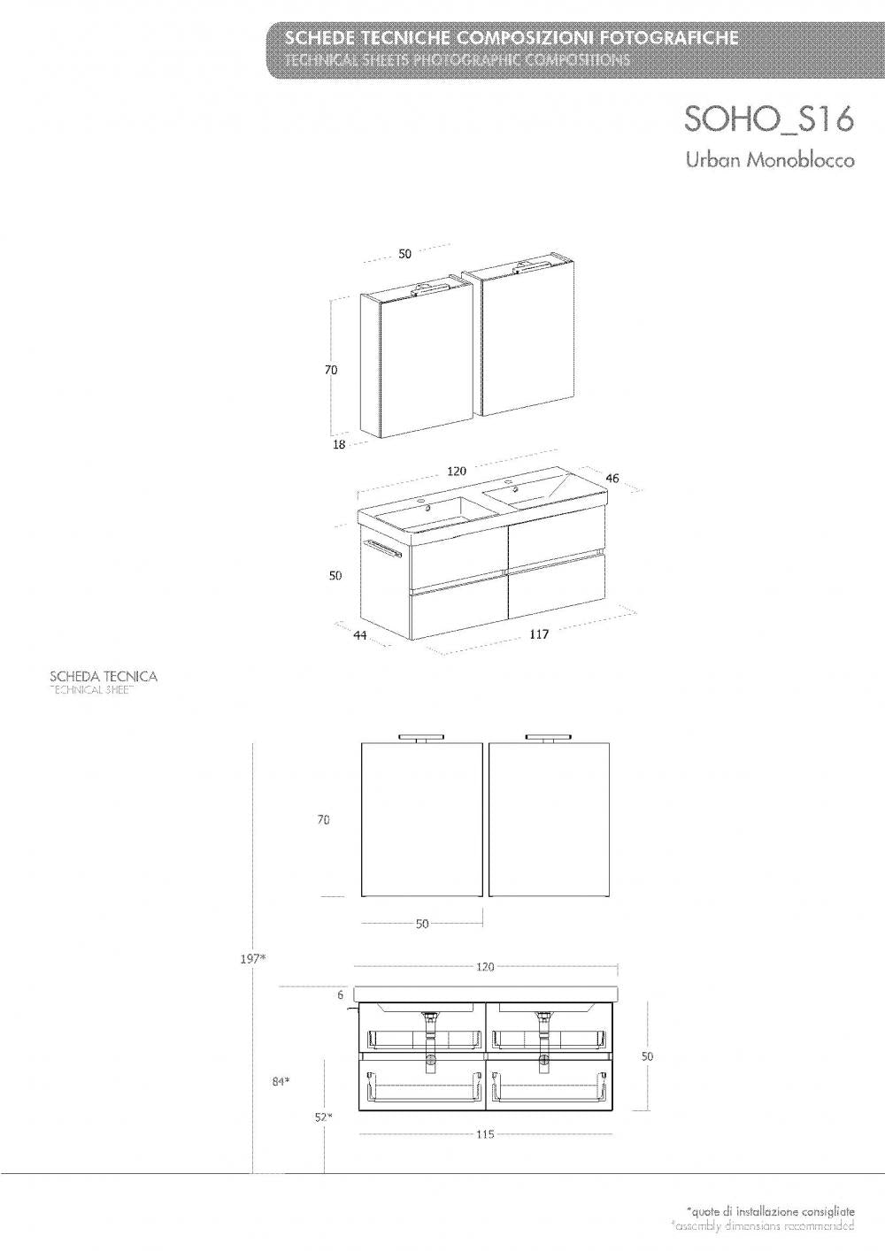 ARREDO BAGNO MOBILE SOHO S16 DOPPIO LAVABO cm 120 TRANCHE ROVERE SCURO