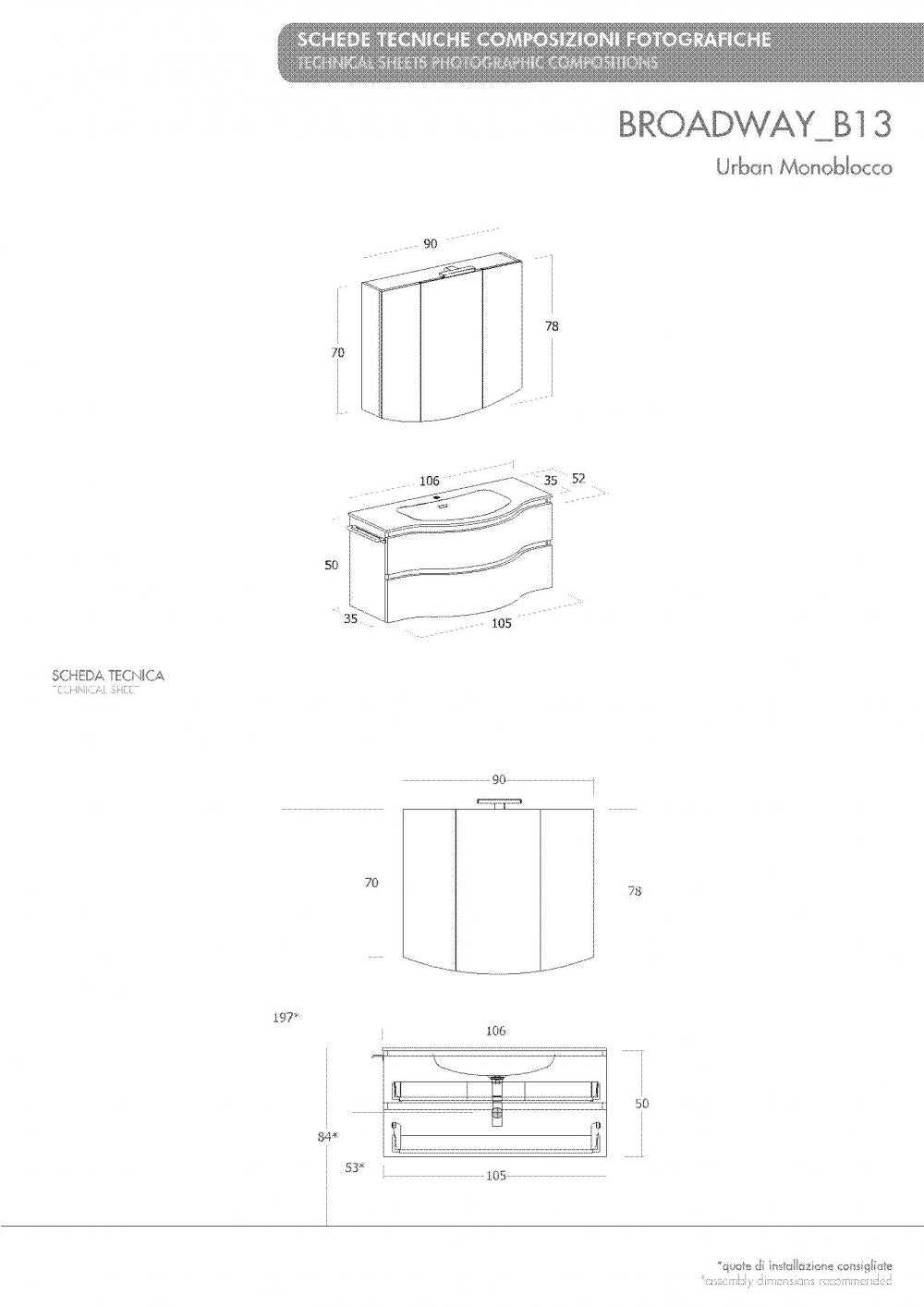 ARREDO BAGNO MOBILE URBAN BROADWAY B13 cm 105 TRANCHE ROVERE BIANCO O ALTRE FINITURE