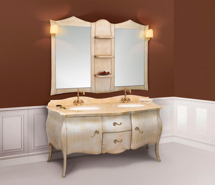 ARREDO BAGNO MOZART 164 DOPPIO LAVABO ARGENTO ANTICATO LEGNO MASSELLO